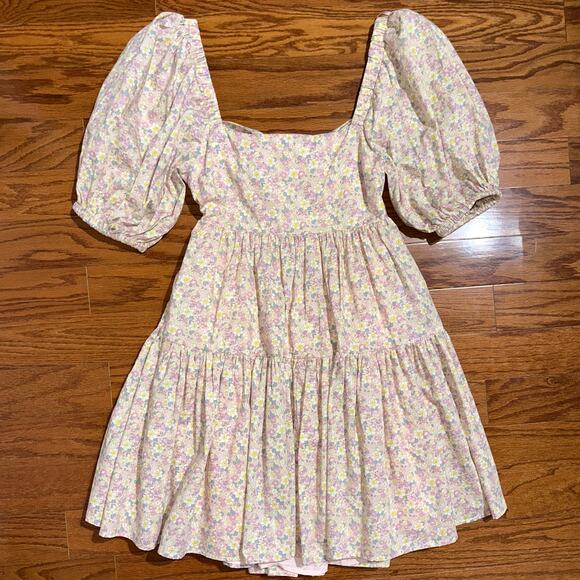 NWT Mable Pretty n Pink Floral Puff Sleeve Backless Babydoll Mini Dress Size M - Picture 9 of 13